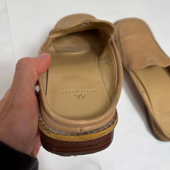 Ann Klein camel tan leather loafers‎ clogs flats square toe slip on mules size 7 - Picture 6 of 12